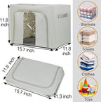 36L Clothes Storage Bins with Metal Frame, 3 Pcs Stackable Clothing Storage Boxes Containers with Lids, Foldable Oxford Fabric Clothes Organizer Bags Closet Organizers Organizing Bin for Sheet