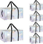 6 Pack-Extra Large Heavy Duty Moving Bags - Waterproof Storage Totes with Handles & Zippers, Foldable for College Dorm, Storage (Shiny Color)