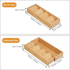 Bamboo Kitchen Drawer Organizer, Expandable Silverware Organizer, Utensil Holder, Cutlery Tray Spoon Flatware Storage with Drawer Dividers