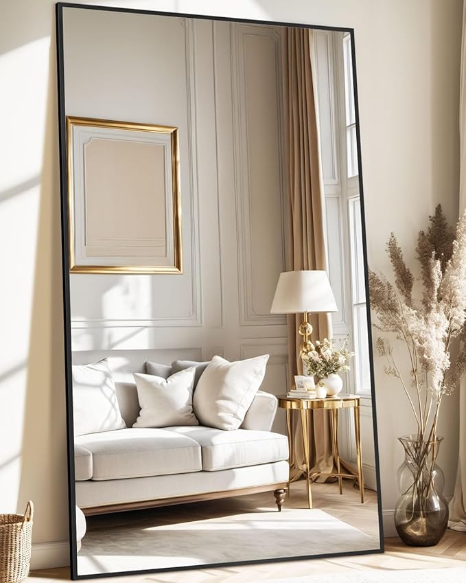 Antok Full Length Mirror, 72"x44" Floor Mirror, Floor Standing Freestanding Full Body Mirror with Stand for Bedroom, Hanging Mounted for Living Room Cloakroom, Black