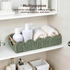 CubesLand Bathroom Basket Organizer w/Cut Out Handle, Back of Toilet Paper Storage Baskets for Bathroom Countertop Decorative, Small Scalloped Wicker Basket Also for Home Decor, Living Room, Green