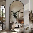 MirrMuse 76"X34" Large Arched Floor Mirror Full Length with Stand, Black Hanging or Leaning Standing Full Length Mirror for Bedroom Living Room Gym, Full Body Mirror Wall Mounted, Tempered Glass