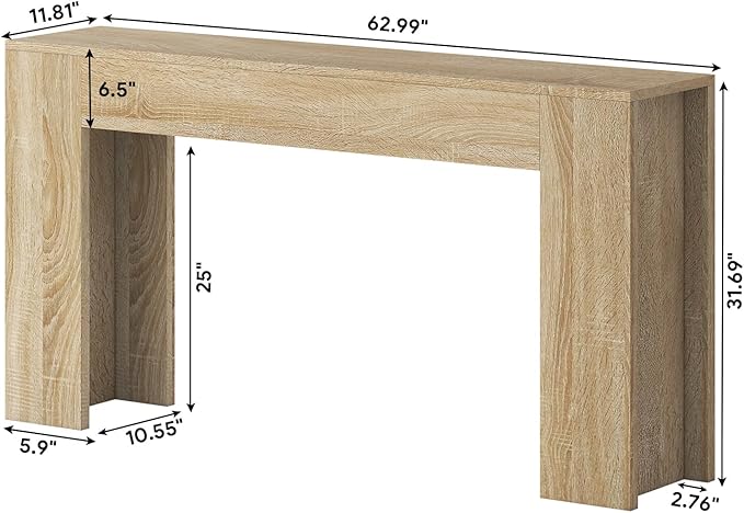 knoworld 63-Inch Long Console Table with LED Light, Farmhouse Sofa Table Behind Couch, Wooden Console Table for Entryway Hallway Entrance Living Room, Nature