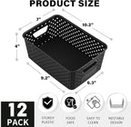 12 Pack Plastic Storage Baskets for Organizing, Storage Baskets for Shelves with Handles, Small Storage Bins with Labels, Organizer Baskets for Cabinet,Closet, Office,Black