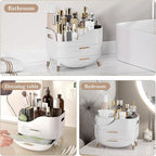 Makeup Organizer for Vanity, Large Capacity Skincare Cosmetic Organizer Countertop with 2 Drawers, Cosmetic Display Cases Makeup Storage Box for Bedroom, Bathroom, Ideal Gifts for Women(White)