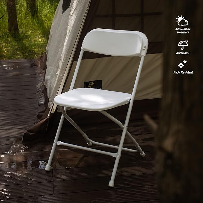 Allpop 4 Pack Plastic Folding Chair, 300lb Capacity, Portable Commercial Chair Seat with Steel Frame for Office Wedding Party Indoor Outdoor Events, Stackable, White