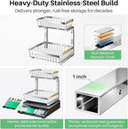 Kitstorack Under Sink Organizer, 2 Tier Under the Sink Storage, Slide out Pull out Cabinet Organizer Shelf, Metal Sliding Drawer for Kitchen Bathroom Pantry Closet Organization Rack, Silver, 1 Pack