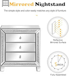 VINGLI Mirrored Nightstands Set of 2, Modern Bedside Table 3 Drawer Glass Side