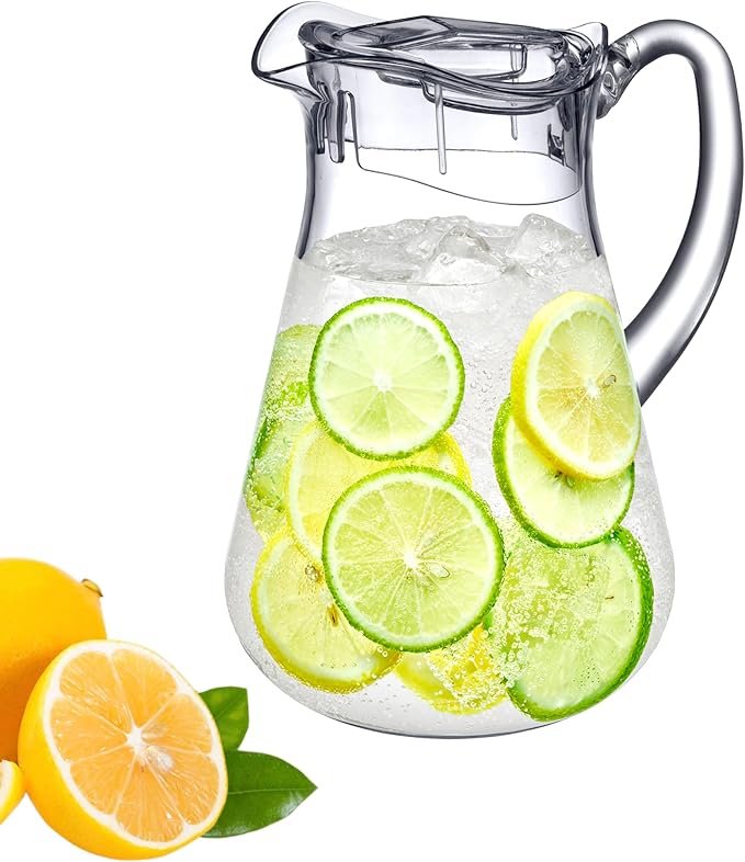 Amazing Abby - Droply - Plastic Pitcher (64 oz, 2 Quart), Clear Water Pitcher with Lid, Fridge Jug, BPA-Free, Shatter-Proof, Great for Iced Tea, Sangria, Lemonade, Juice, Milk, and More