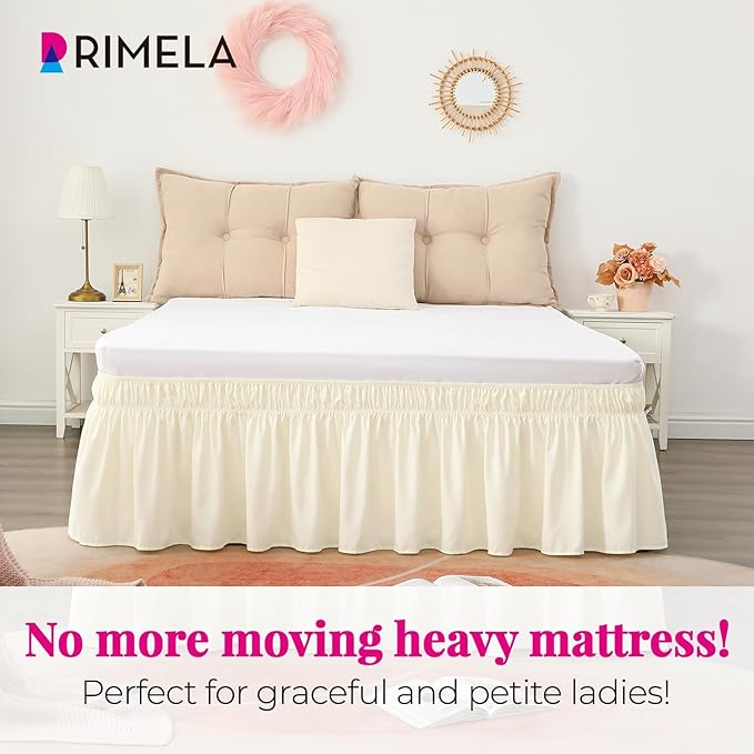 RIMELA Butter Yellow Bed Skirt King Size 15 Inch Drop, Elastic Bed Skirting for Bed Base and Frame, Lightweight Wrap Around Adjustable Bedskirt, Bedding Dust Ruffle Easy to Install