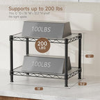 Golpart Small 2 Tier Shelves Storage Wire Shelving Unit Metal Shelf Adjustable Organizers Storage Shelving for Bathroom Laundry Room Kitchen Pantry12”D x 18”W x 12.2”H Black