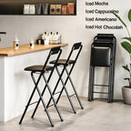 Folding Bar Stool with Back, 2PCS Tall Foldable Stool Chair Portable Adult Collapsible Counter Height Seat Leather Padded Kitchen Shop Comfortable and Sturdy 29.5 Inch