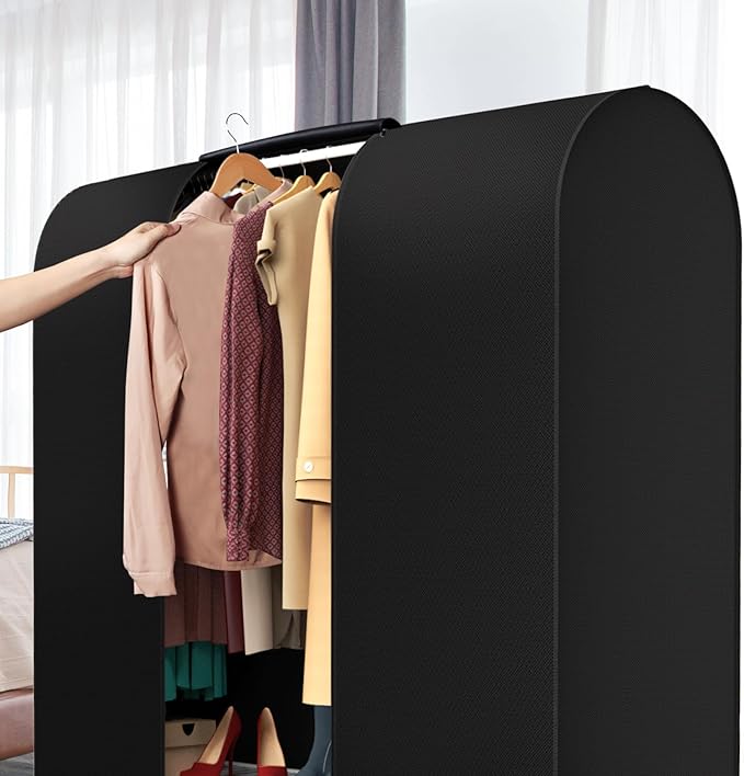 Zilink 43" Garment Rack Cover Dustproof Breathable Clothes Rack Cover Large Garment Bags Protector Cothing Rack with Cover with 2 Durable Zippers for Garment Rack, Black, (Rack Not Included)