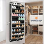 Yecaye 30 Pairs Over the Door Shoe Organizer, Large Capacity Hanging Shoe Rack for Door Hanger with Deep Pockets, Heavy Duty 10 Tier Shoe Holder for Sneakers Boots Heels College Dorm Essentials, Black
