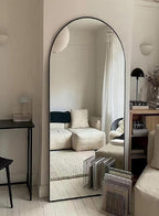 BEVERDY Full Length Mirror, Arched Floor Mirror with Stand, 28"x71" Oversized Floor Mirror, Wall Mirror Full Length Freestanding, Wall Mounted Mirror for Bedrooom Living Room, Black