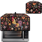 Microwave Oven Cover Air Fryer Toaster Oven Dust Cover with Accessory Pockets, Stain-resistant Small Electric Appliance Protector for Kitchen, M, Rooster Chicken Floral Black
