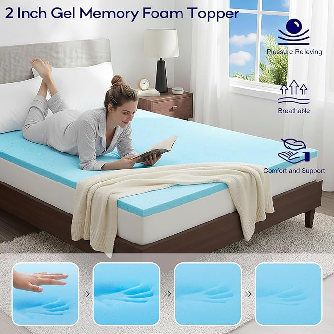 OLANLY Dual-Layer 4 Inch Full Size Memory Foam Mattress Topper for Back Pain, 2 Inch Cooling Pillow Top Mattress Pad Cover and 2 Inch Gel Memory Foam Topper, Deep Elastic Pocket, Light Grey