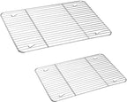 TeamFar Cooling Rack, Baking Roasting Rack Stainless Steel for Baking Sheet Oven Pan, Healthy & Rust Free, Mirror Finish & Dishwasher Safe - Set of 2(15 inch & 11 inch)