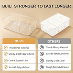 Mpotmiy 4 Pack Clear Pantry Organizers and Storage Bins with Divider, Transparent Plastic Basket, Refrigerator and Fridge Bins