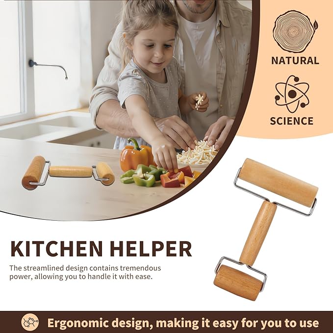 Small Wooden Rolling Pin for Dough Mini Dough Roller with Double Handles Non Stick Pizza Rolling Pin for Baking Pastry Tortilla Cookie Dumpling(H-Style)