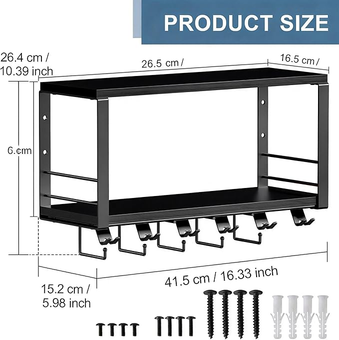 TJ.MOREE 2 Tier Floating Shelf Compatible with Tonal Accessories, T-Bracket Lock Adapters Hanger, Wall Mount Home Gym Storage Rack for Fitness Equipment, Black