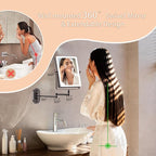 FASCINATE 5000mAh Rechargeable Wall Mounted Makeup Mirror, 8.7" Double Sided Touch Switch 1X 30X Rectangle Wall Mounted Magnifying Mirror with Light, 3 Color Setting, Extended Arm 360° Foldable Bronze