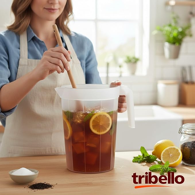 Tribello 2-Pack 1-Gallon Plastic Pitchers with Lids – Iced Tea Pitchers with Twist Cover BPA-Free, Dishwasher & Freezer Safe, Ideal for Water, Juice & Fridge Storage