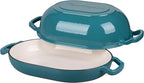 VORRINGARD Enameled Cast Iron Sourdough Bread Oven, Dutch Oven, Loaf Cast Iron Bread Pan for Homemade Bread Baking, Meatloaf Pan with Lid, 7QT, Bluegreen