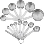 Measuring Cups and Spoons Set 14, Metric & US 18/8 Stainless Steel Measuring Cups and Spoons Set, Dry & Liquid Metal 6 Measure Cups & 7 Measure Spoons w/Leveler for Kitchen & Baking