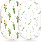 Bassinet Sheets for Baby Girls Boys 2 Pack, Fitted Baby Mattress Sheet for Rectangle, Oval, Hourglass Bassinet Mattress, Breathable Cozy & Universal Fit (Desert Green)