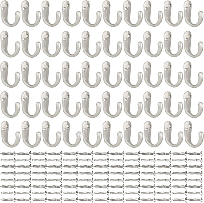 IBosins 50PCS Coat Hooks Wall Mounted Single Prong Robe Hook for Hanging Towel Hooks with 100 Screws for Cup, Mug, Bags, Hat, Cap, Scarf, Pet leashes