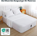 Extra Deep Pocket Full Sheet Set for Air Mattress, 6 Piece Air Bed Sheets Set with 18-24 Inches Depth, Soft & Breathable Inflatable Bed Sheet Set with Flat Sheet, Fitted Sheet and Pillowcases, White