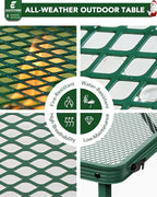 Square Folding Card Table with Adjustable Height (12" & 26"), Green Portable Metal Mesh Table for Camping, BBQ, Picnic, Game, Patio & Indoor Use, Fits 2–4 People, Lightweight 7.6 lb, Supports 66 lb