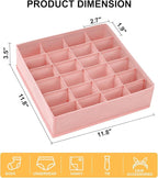 Sock Organizer 4 Pack - 24 Cell Foldable Underwear & Sock Storage, Drawer Organizer for Ties, Belts. (Pink)
