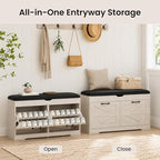 39" Shoe Storage Bench with Padded Seat Cushion & Lift Top Storage Box & 2 Flip Drawers, Small Entryway Shoe Rack Bench with 2 Doors and Adjustable Shelf, Shoes Cabinet for Hallway, Living Room, White