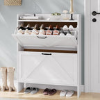 Shoe Cabinet Organizer with 2 Flip Drawers, Freestanding Narrow Shoe Rack for Entryway, Freestanding Hidden Shoe Storage Cabinet for Entryway, Hallway, Living Room, Bedroom, White