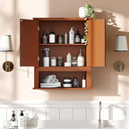 VINGLI Bathroom Wall Cabinet, Black Wall Mounted Storage Cabinet for Bathroom Over the Toilet, Medicine Cabinet with 2 Doors and 3-Height Adjustable Shelf & Open Shelf, Painted MDF, Space Saving