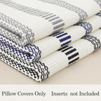Smile Bee Spring Boho Outdoor Throw Pillow Covers Set of 2, Decorative Woven Striped Pillow Covers with Tassels for Couch Bed Sofa, 18x18 Inch, Navy Blue and Cream White