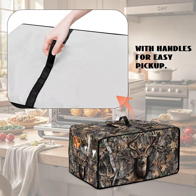 Dust-Proof Microwave Oven Cover Protector Microwave Oven Grill Cover Deer Elk Forest Camo Hunting Print Universal Kitchen Appliance Protector Case Protections for Toaster Oven, L