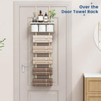 Aetyord Towel Racks for Bathroom Over The Door Towel Racks Towel Storage Organizer with Metal Shelf Basket for Bathroom Rv Camper (7-Tier Gold)