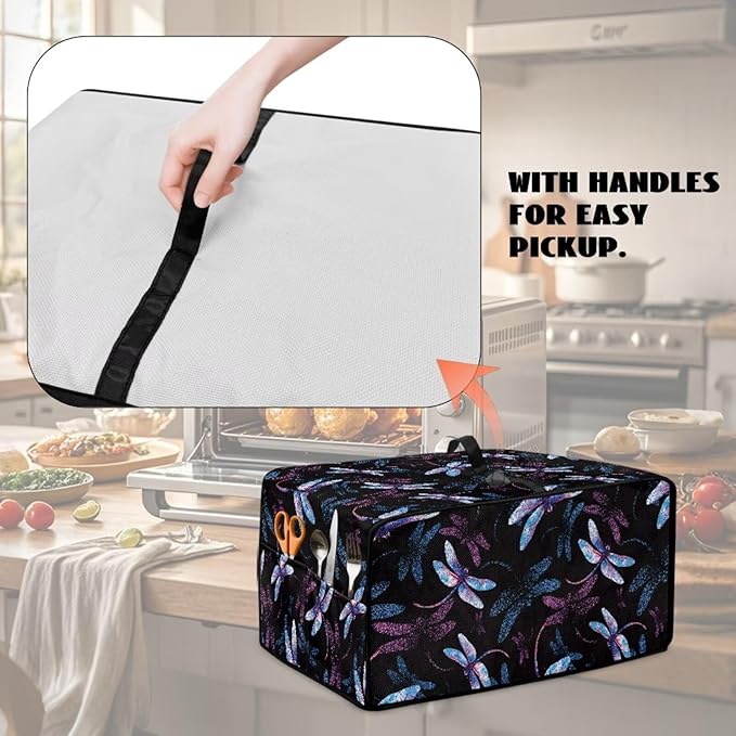 Dragonfly Print Microwave Oven Cover Dust-Proof Microwave Toaster Oven Cover Foldable Kitchen Appliance Protector Suitable for Most Microwave Ovens, L