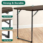 4ft Folding Table, Foldable Picnic Table Portable Table for Indoor Outdoor Use Heavy Duty Plastic Table Camping Table for Party, BBQ, Brown