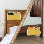 Bedside Caddy Hanging Bunk Bed Caddy Bed Organizer Hanging Pocket with 2 Hooks Bedside Storage Organizer Pocket Bag Holder Yellow