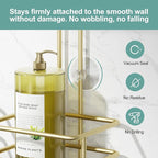 SRIWATANA Shower Caddy Hanging, Bathroom Organizer, No Drilling Shelves Over Shower Head, Bath Rack Holder with Hooks for Razors and Sponge - Gold