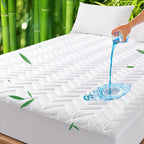Unilibra Twin Size Waterproof Mattress Pad Rayon Made from Bamboo, Quilted Breathable Mattress Protector, 6''-19'' Deep Pocket Fitted Mattress Cover White