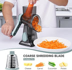 Cheese Grater Hand Crank, Manual Cheese Shredder with 3 Interchangeable Blades, Rotary Cheese Grater with Strong Suction Base, Easy to Use and Clean, GreyBlue
