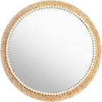 21 Inch Boho Round Hanging Wall Mirror Decorative Rattan Circle Wall Mounted Mirror for Farmhouse, Living Room, Bedroom, Bathroom