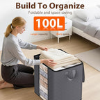 SpaceWhisper 6 Pack 100L Clothes Storage, Foldable Thick Fabric Blanket Storage Bags, Containers for Organizing Bedroom, Closet, Clothing, Comforter,Closet Organization with Handle,Grey