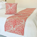 The HomeCentric King/Queen/Twin Coral, Peach & Pink Designer Full 68"x18" Bed Runner with Pillow Cover, Coral Embroidery, Pearl, Under The Sea & Beach Theme on Linen Fabric - Coraline Pearls