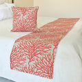 The HomeCentric King/Queen/Twin Coral, Peach & Pink Designer CA King 86"x18" Bed Runner Without Pillow Cover, Coral, Pearl Embroidery, Under The Sea & Beach Theme on Linen Fabric - Coraline Pearls